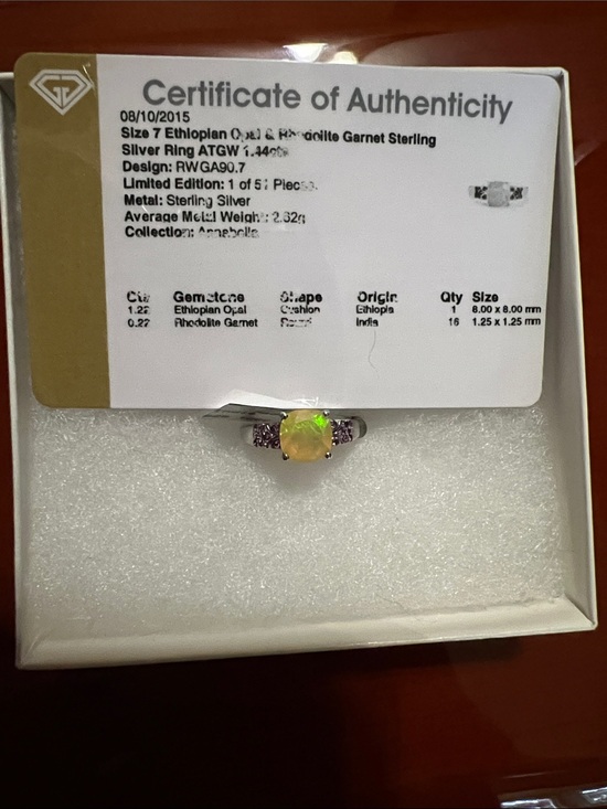 Jewelry - Sterling Silver Ethiopian Opal & Rhodolite Garnet Ring - Yellow-Green Opal